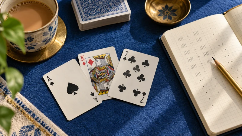 Editorial illustration: Three-card probability: count the hands, not a winning streak